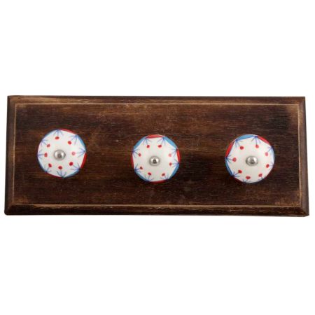 Blue and Red Design Ceramic Wooden Hooks